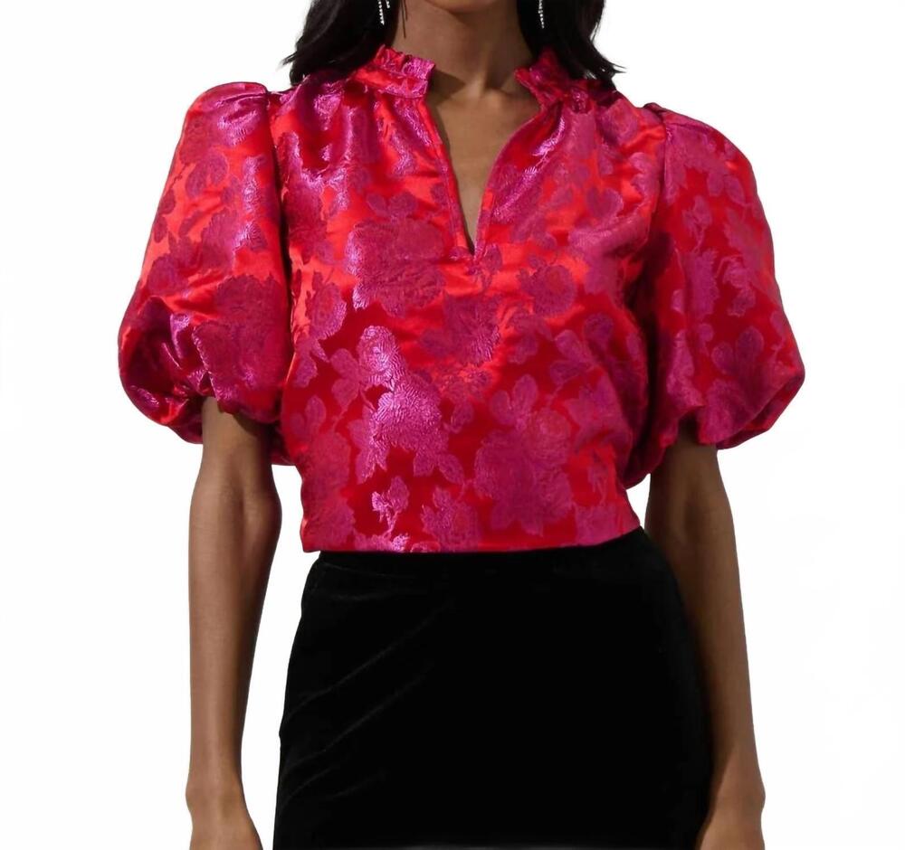 NEW SUGARLIPS duson floral jacquard top in pink-red - Picture 2 of 6